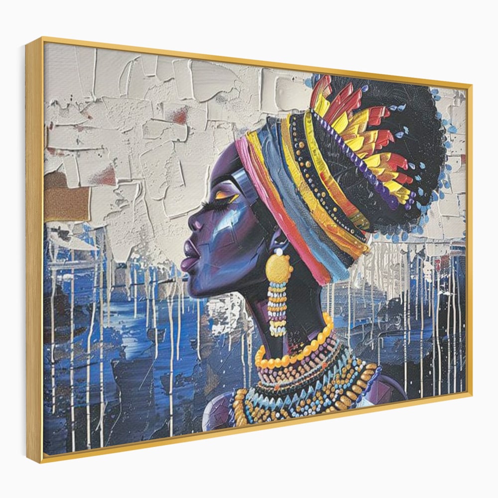 Tablou Canvas Premium, LuxCanva® G1191, Cununa Africii, Regina, Profil, Ancestral, Spirt, Pamant, Cultura, Strabuni, Turban, Colorat, Tribal, Identitate, Margele, Birou, Living, Dormitor