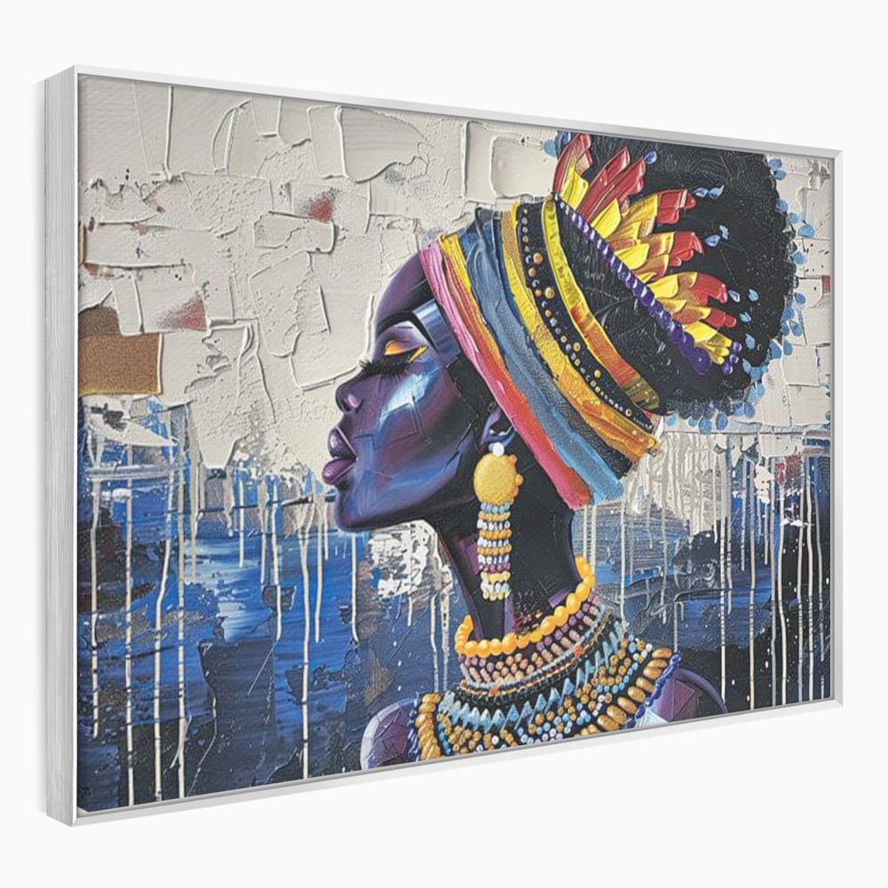 Tablou Canvas Premium, LuxCanva® G1191, Cununa Africii, Regina, Profil, Ancestral, Spirt, Pamant, Cultura, Strabuni, Turban, Colorat, Tribal, Identitate, Margele, Birou, Living, Dormitor
