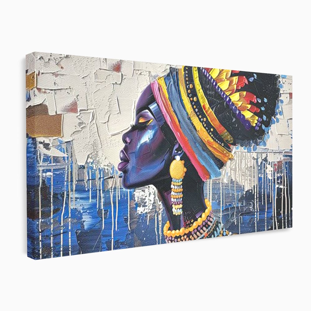 Tablou Canvas Premium, LuxCanva® G1191, Cununa Africii, Regina, Profil, Ancestral, Spirt, Pamant, Cultura, Strabuni, Turban, Colorat, Tribal, Identitate, Margele, Birou, Living, Dormitor