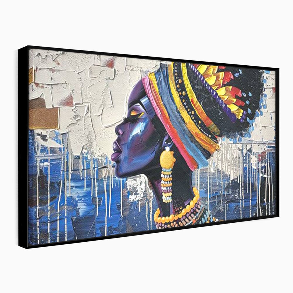 Tablou Canvas Premium, LuxCanva® G1191, Cununa Africii, Regina, Profil, Ancestral, Spirt, Pamant, Cultura, Strabuni, Turban, Colorat, Tribal, Identitate, Margele, Birou, Living, Dormitor
