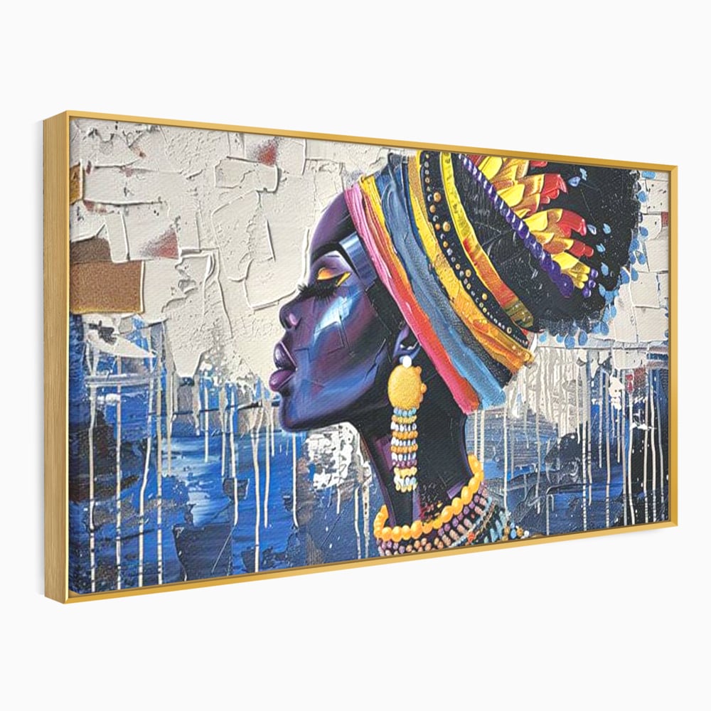 Tablou Canvas Premium, LuxCanva® G1191, Cununa Africii, Regina, Profil, Ancestral, Spirt, Pamant, Cultura, Strabuni, Turban, Colorat, Tribal, Identitate, Margele, Birou, Living, Dormitor