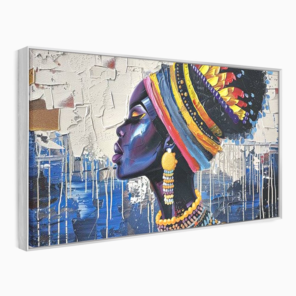Tablou Canvas Premium, LuxCanva® G1191, Cununa Africii, Regina, Profil, Ancestral, Spirt, Pamant, Cultura, Strabuni, Turban, Colorat, Tribal, Identitate, Margele, Birou, Living, Dormitor