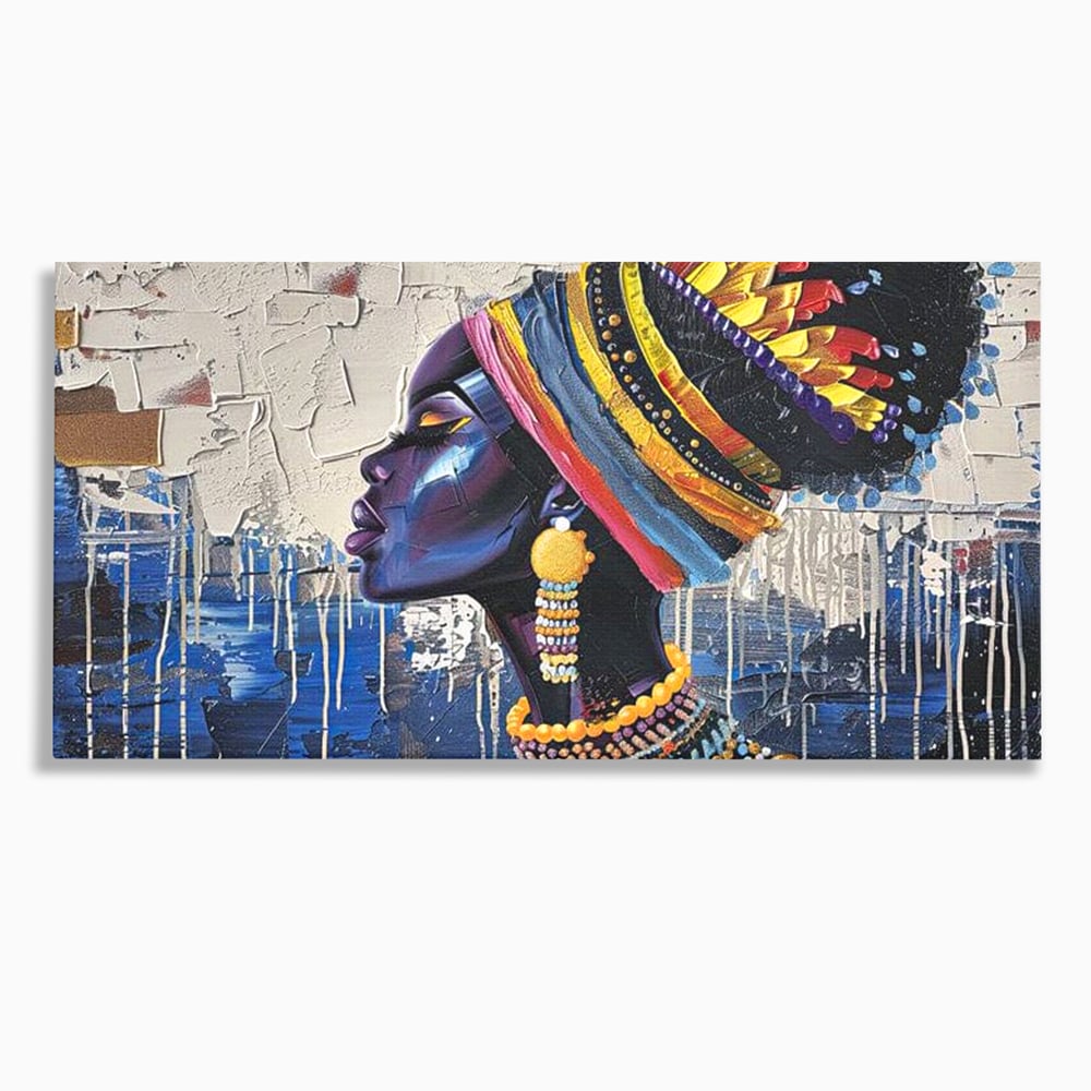Tablou Canvas Premium, LuxCanva® G1191, Cununa Africii, Regina, Profil, Ancestral, Spirt, Pamant, Cultura, Strabuni, Turban, Colorat, Tribal, Identitate, Margele, Birou, Living, Dormitor