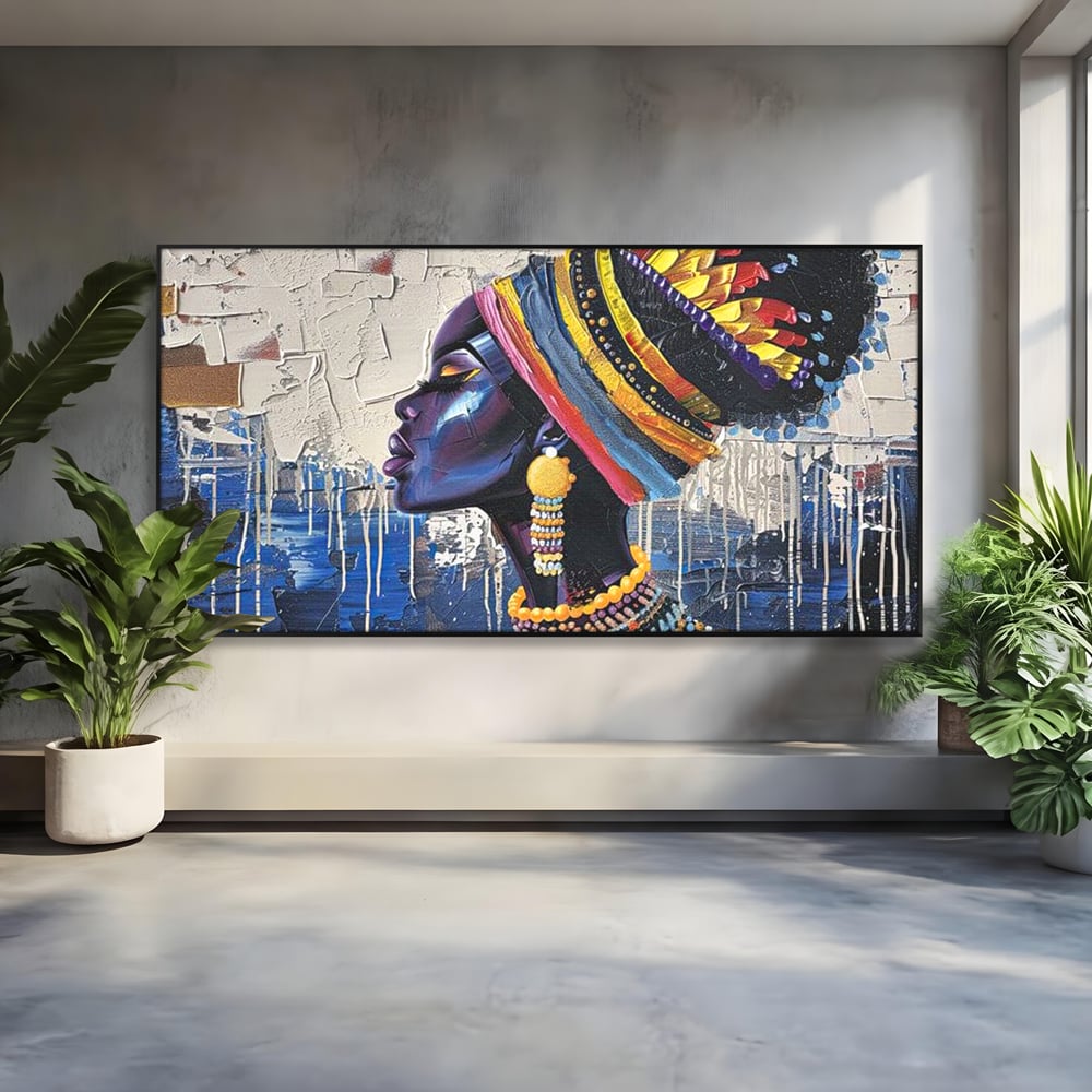Tablou Canvas Premium, LuxCanva® G1191, Cununa Africii, Regina, Profil, Ancestral, Spirt, Pamant, Cultura, Strabuni, Turban, Colorat, Tribal, Identitate, Margele, Birou, Living, Dormitor