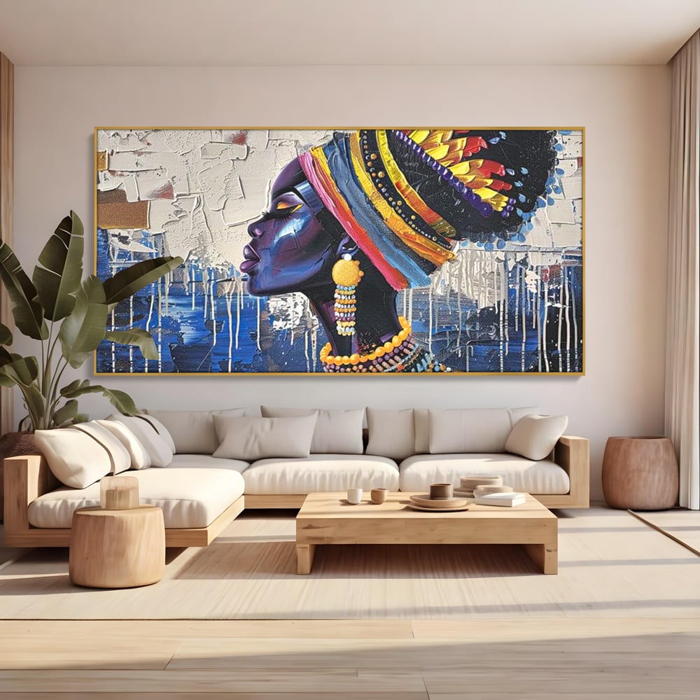 Tablou Canvas Premium, LuxCanva® G1191, Cununa Africii, Regina, Profil, Ancestral, Spirt, Pamant, Cultura, Strabuni, Turban, Colorat, Tribal, Identitate, Margele, Birou, Living, Dormitor