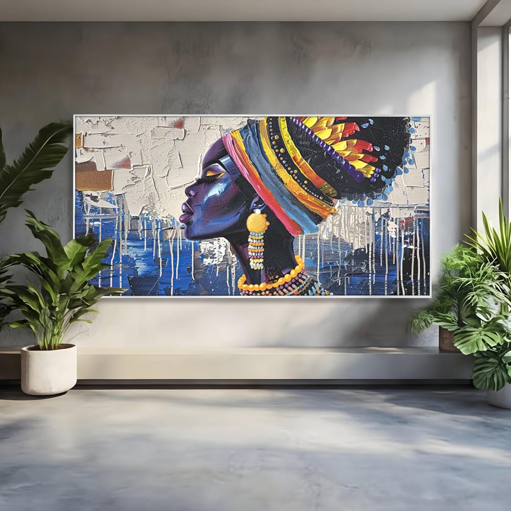 Tablou Canvas Premium, LuxCanva® G1191, Cununa Africii, Regina, Profil, Ancestral, Spirt, Pamant, Cultura, Strabuni, Turban, Colorat, Tribal, Identitate, Margele, Birou, Living, Dormitor
