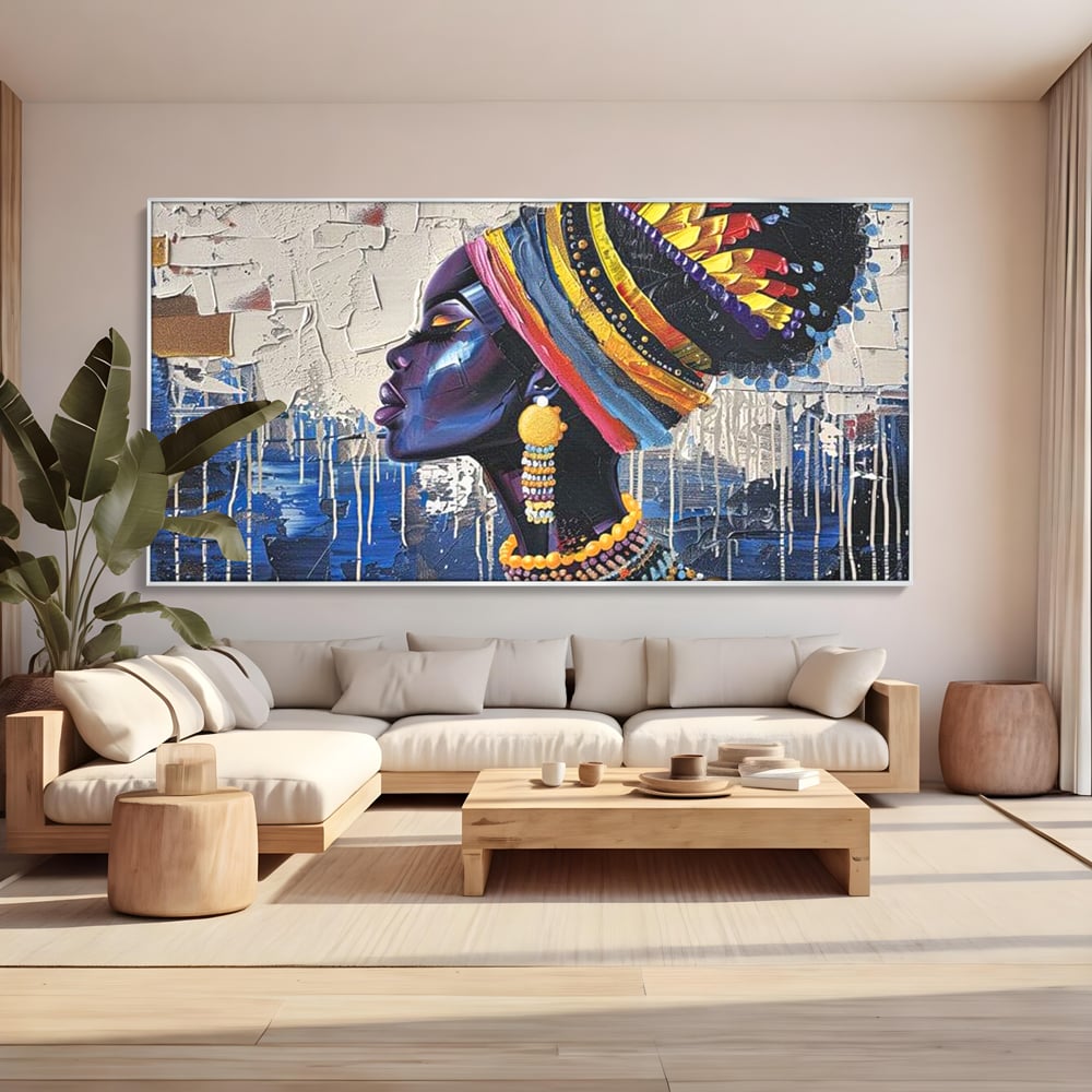 Tablou Canvas Premium, LuxCanva® G1191, Cununa Africii, Regina, Profil, Ancestral, Spirt, Pamant, Cultura, Strabuni, Turban, Colorat, Tribal, Identitate, Margele, Birou, Living, Dormitor