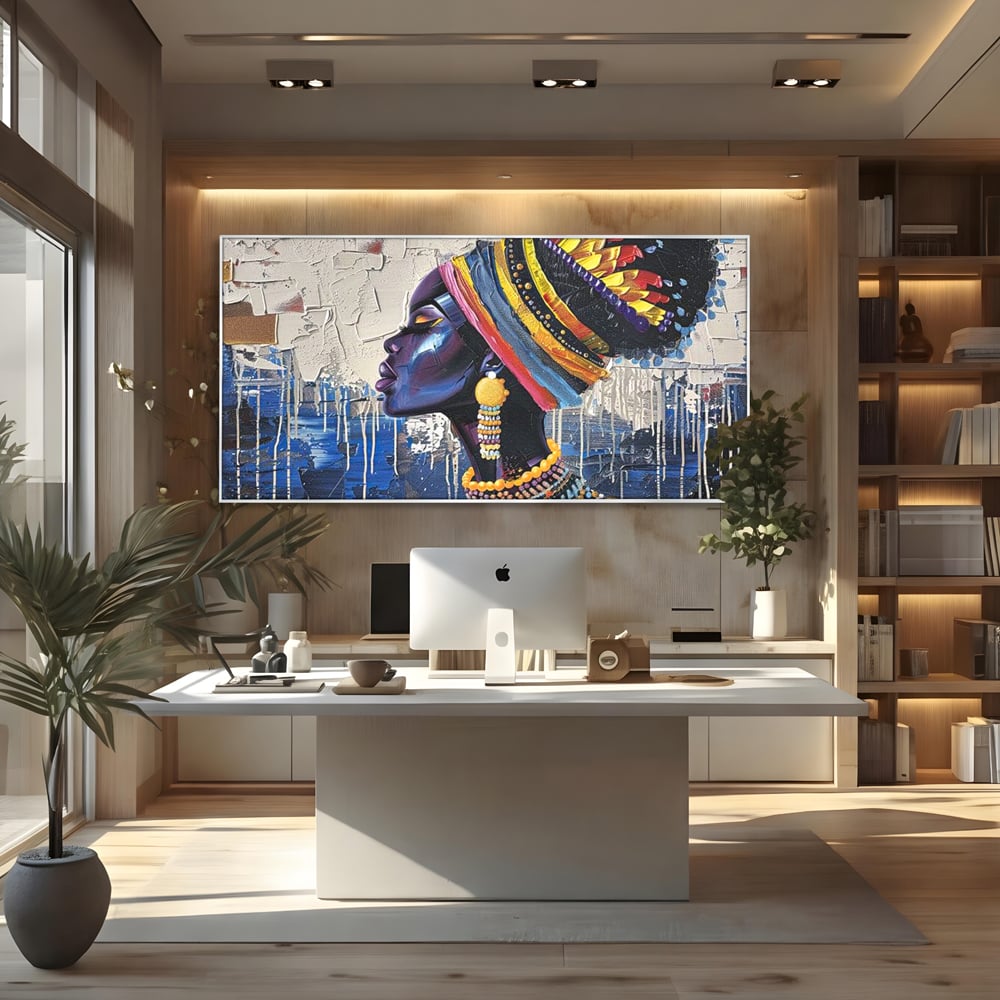 Tablou Canvas Premium, LuxCanva® G1191, Cununa Africii, Regina, Profil, Ancestral, Spirt, Pamant, Cultura, Strabuni, Turban, Colorat, Tribal, Identitate, Margele, Birou, Living, Dormitor