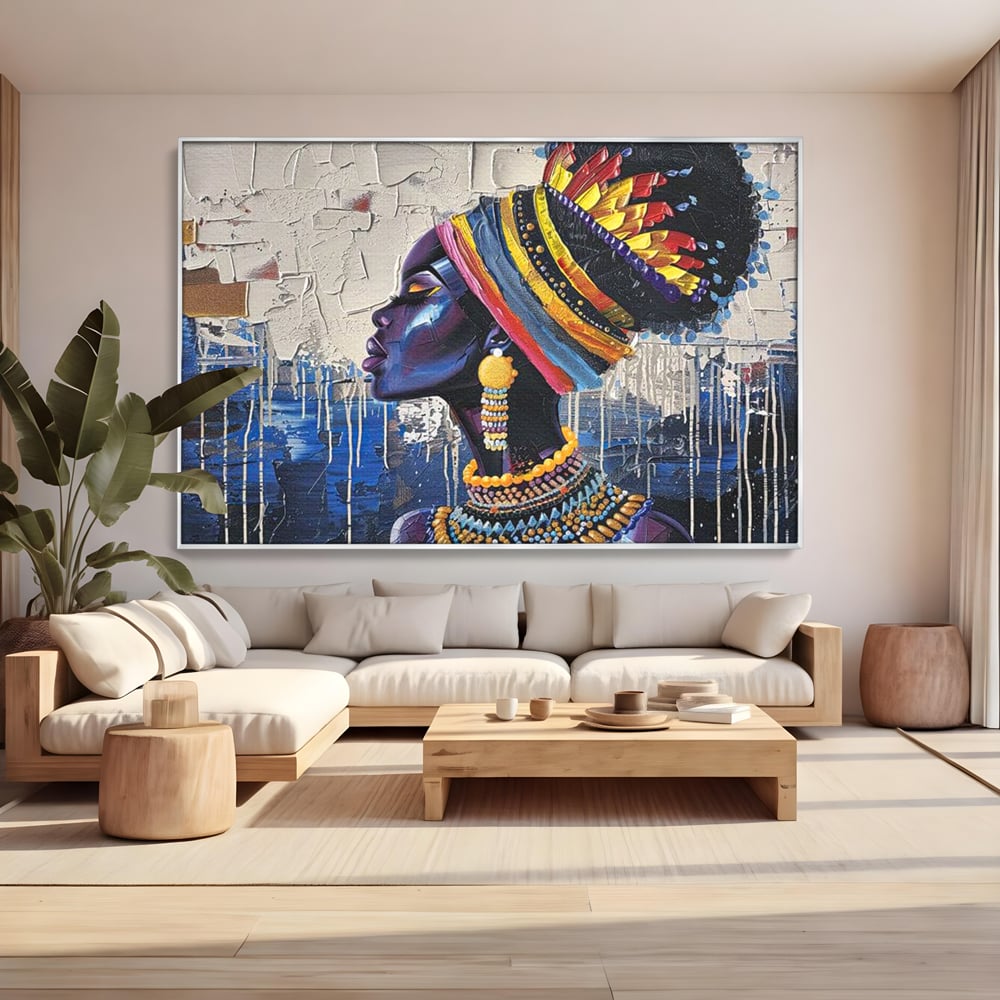 Tablou Canvas Premium, LuxCanva® G1191, Cununa Africii, Regina, Profil, Ancestral, Spirt, Pamant, Cultura, Strabuni, Turban, Colorat, Tribal, Identitate, Margele, Birou, Living, Dormitor