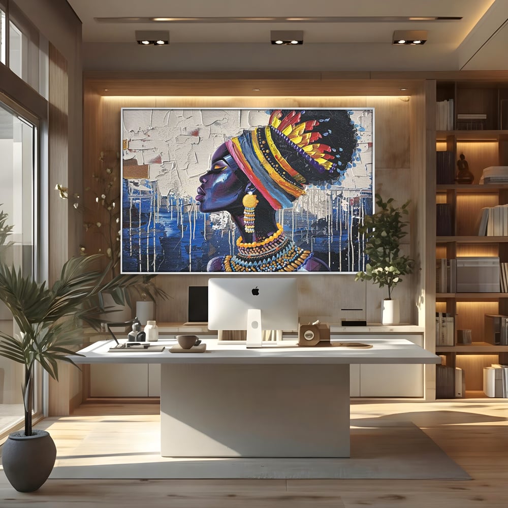 Tablou Canvas Premium, LuxCanva® G1191, Cununa Africii, Regina, Profil, Ancestral, Spirt, Pamant, Cultura, Strabuni, Turban, Colorat, Tribal, Identitate, Margele, Birou, Living, Dormitor