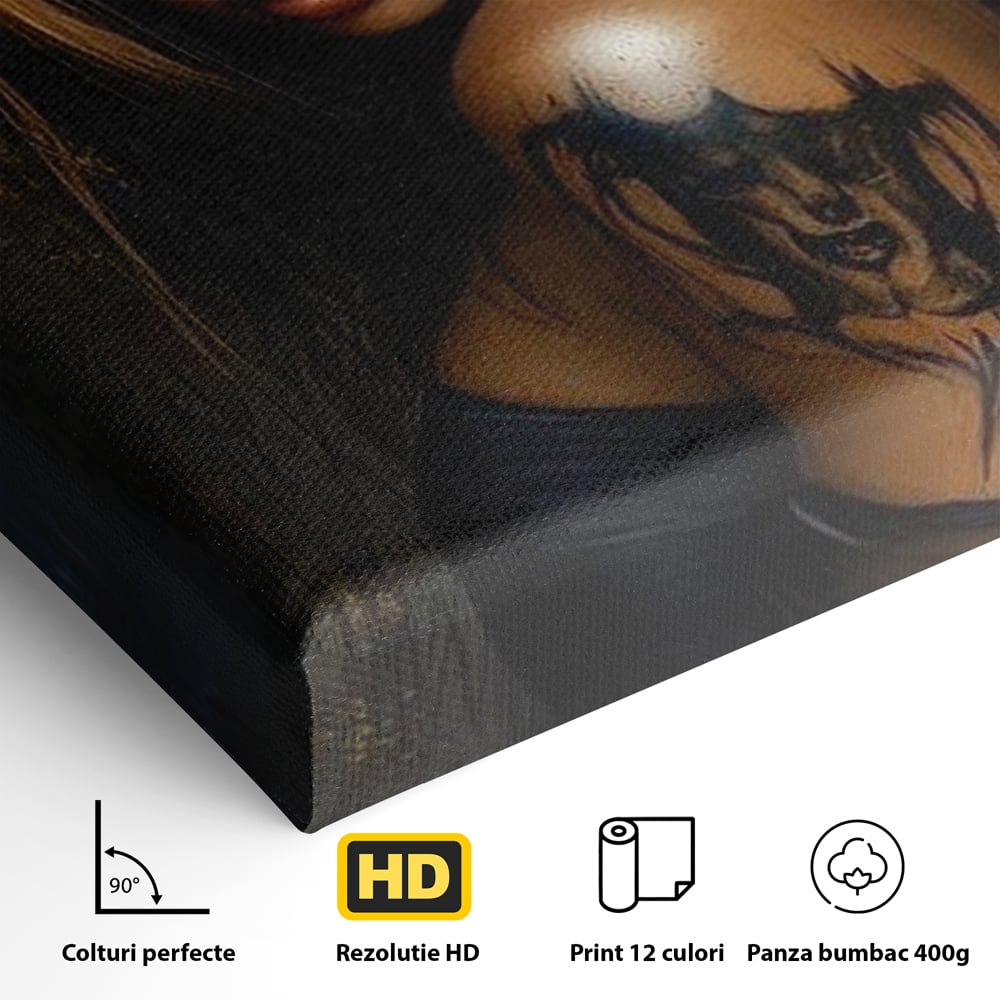 Tablou Canvas Premium, LuxCanva® G1192, Inger Intunecat,Portret, Dark, Fantasy, Coarne, Tatuaj, Aur, Negru, Rebela, Neamblanzita, Lumini, Umbre, Pericol, Birou, Living, Dormitor