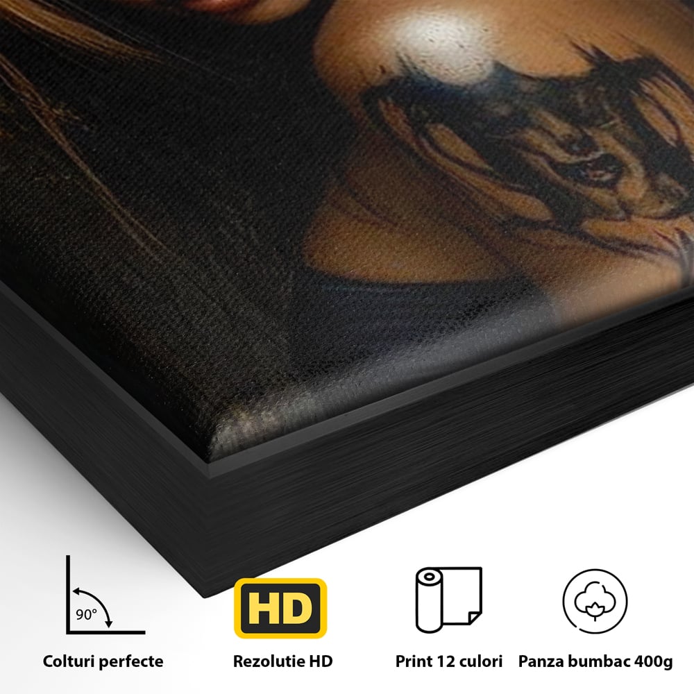 Tablou Canvas Premium, LuxCanva® G1192, Inger Intunecat,Portret, Dark, Fantasy, Coarne, Tatuaj, Aur, Negru, Rebela, Neamblanzita, Lumini, Umbre, Pericol, Birou, Living, Dormitor