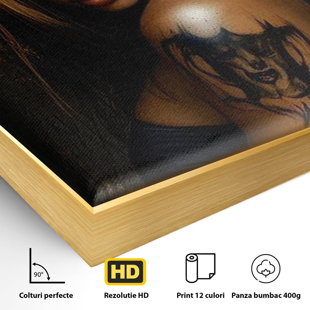 Tablou Canvas Premium, LuxCanva® G1192, Inger Intunecat,Portret, Dark, Fantasy, Coarne, Tatuaj, Aur, Negru, Rebela, Neamblanzita, Lumini, Umbre, Pericol, Birou, Living, Dormitor