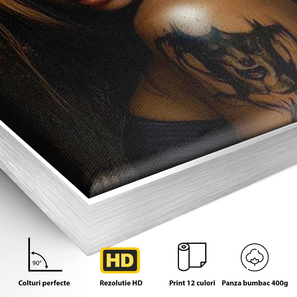 Tablou Canvas Premium, LuxCanva® G1192, Inger Intunecat,Portret, Dark, Fantasy, Coarne, Tatuaj, Aur, Negru, Rebela, Neamblanzita, Lumini, Umbre, Pericol, Birou, Living, Dormitor