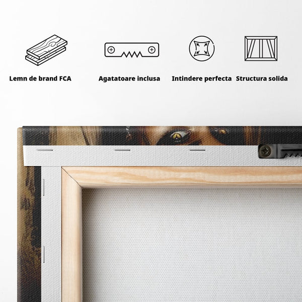 Tablou Canvas Premium, LuxCanva® G1192, Inger Intunecat,Portret, Dark, Fantasy, Coarne, Tatuaj, Aur, Negru, Rebela, Neamblanzita, Lumini, Umbre, Pericol, Birou, Living, Dormitor