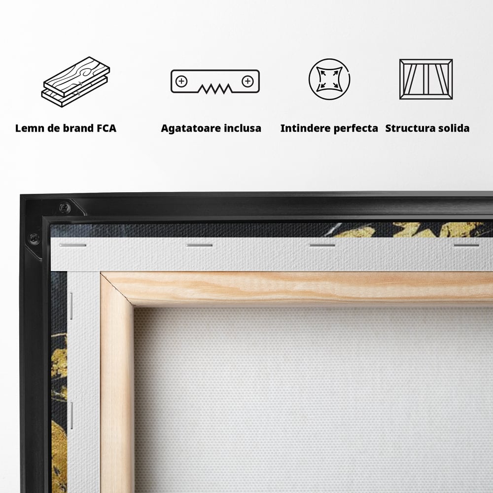 Tablou Canvas Premium, LuxCanva® G1194, Femeia cu Palarie Stelara, Auriu, Negru, Enigma, Stele, Glamour, Western, Esarfa, Abis, Ecou, Nocturna, Frumusete, Birou, Living, Dormitor