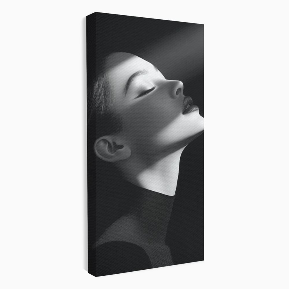 Tablou Canvas Premium, LuxCanva® G1195, Lumina Divina, Respiratie, Raza, Tacere, Femeie, Contemplare, Alb, Negru, Atemporal, Gratie, Light, Dorinta, Divin, Birou, Living, Dormitor