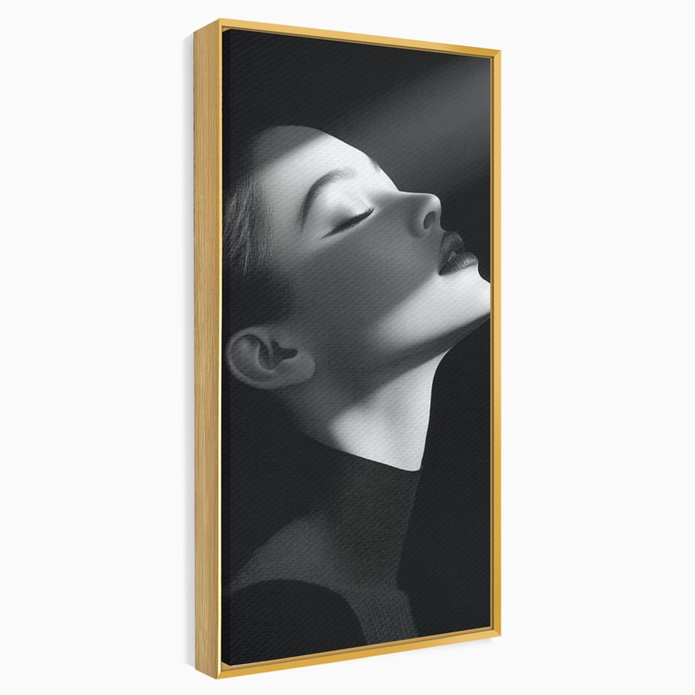 Tablou Canvas Premium, LuxCanva® G1195, Lumina Divina, Respiratie, Raza, Tacere, Femeie, Contemplare, Alb, Negru, Atemporal, Gratie, Light, Dorinta, Divin, Birou, Living, Dormitor