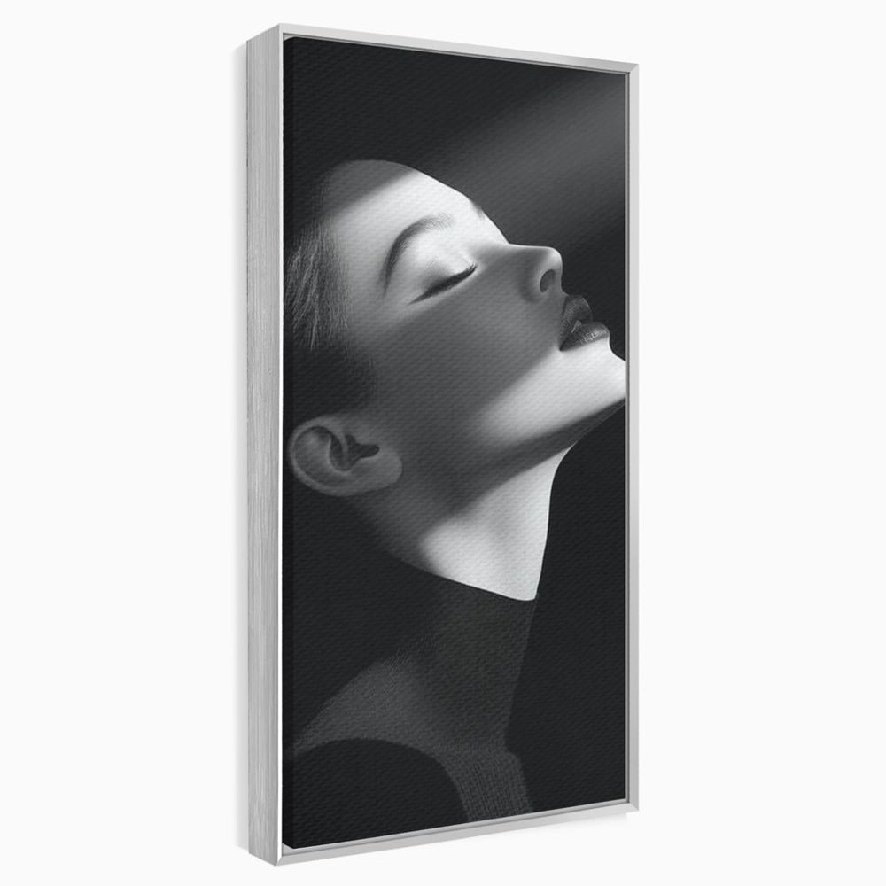 Tablou Canvas Premium, LuxCanva® G1195, Lumina Divina, Respiratie, Raza, Tacere, Femeie, Contemplare, Alb, Negru, Atemporal, Gratie, Light, Dorinta, Divin, Birou, Living, Dormitor