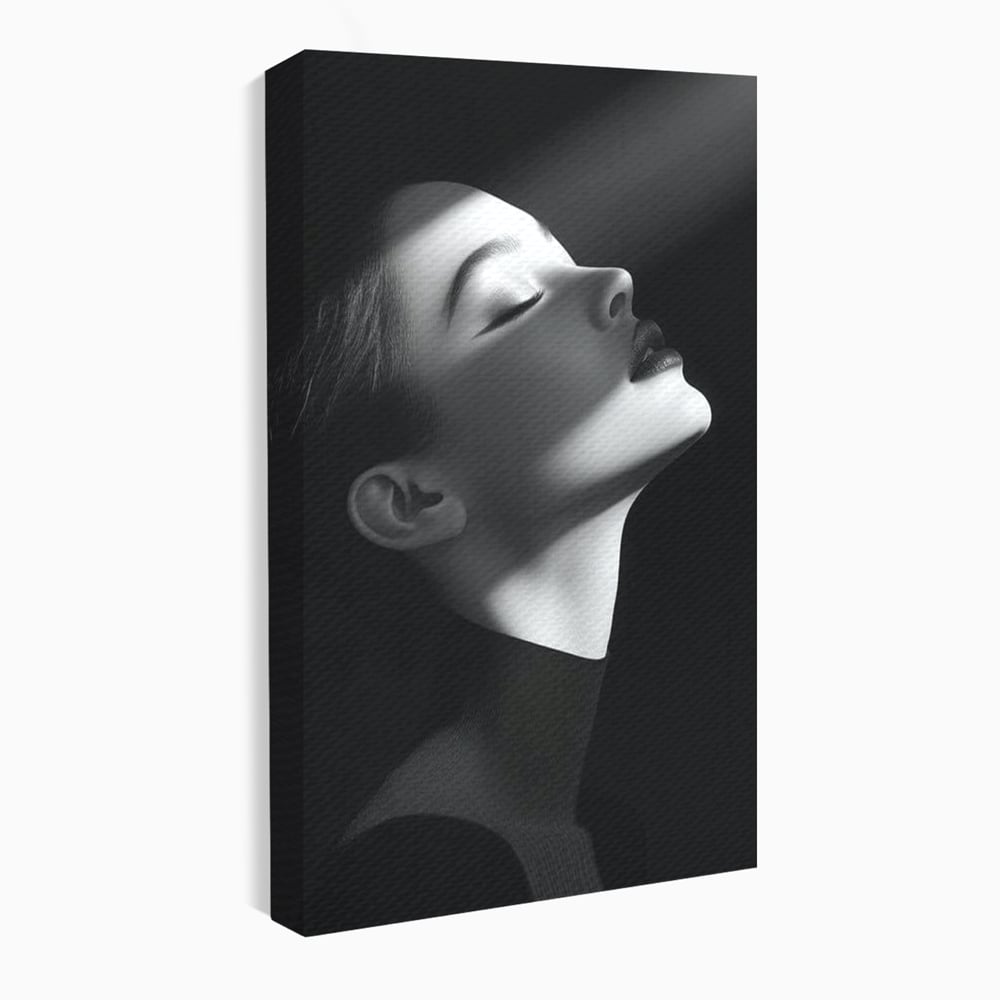 Tablou Canvas Premium, LuxCanva® G1195, Lumina Divina, Respiratie, Raza, Tacere, Femeie, Contemplare, Alb, Negru, Atemporal, Gratie, Light, Dorinta, Divin, Birou, Living, Dormitor