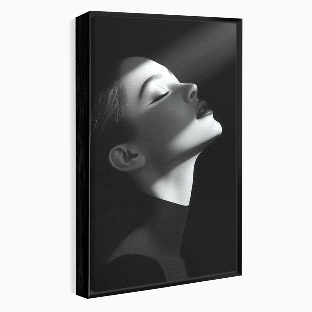 Tablou Canvas Premium, LuxCanva® G1195, Lumina Divina, Respiratie, Raza, Tacere, Femeie, Contemplare, Alb, Negru, Atemporal, Gratie, Light, Dorinta, Divin, Birou, Living, Dormitor