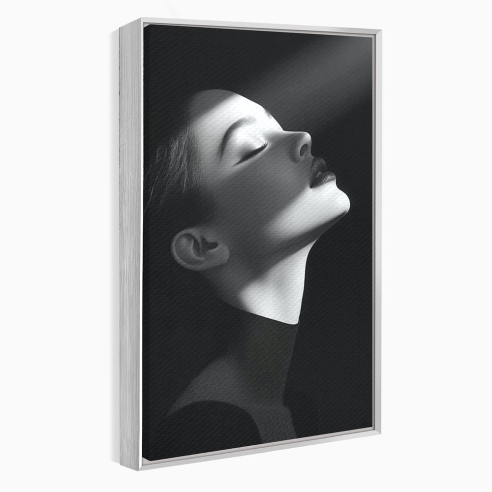 Tablou Canvas Premium, LuxCanva® G1195, Lumina Divina, Respiratie, Raza, Tacere, Femeie, Contemplare, Alb, Negru, Atemporal, Gratie, Light, Dorinta, Divin, Birou, Living, Dormitor