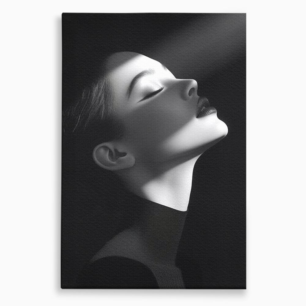 Tablou Canvas Premium, LuxCanva® G1195, Lumina Divina, Respiratie, Raza, Tacere, Femeie, Contemplare, Alb, Negru, Atemporal, Gratie, Light, Dorinta, Divin, Birou, Living, Dormitor