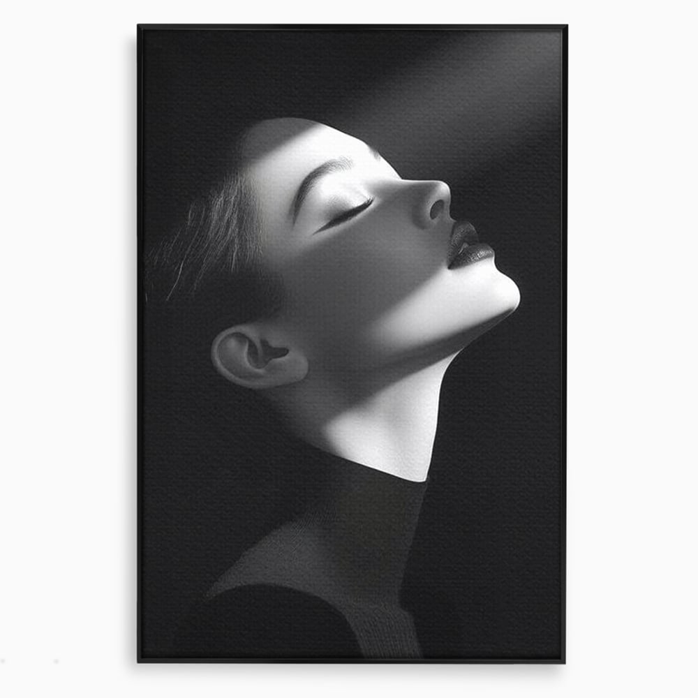 Tablou Canvas Premium, LuxCanva® G1195, Lumina Divina, Respiratie, Raza, Tacere, Femeie, Contemplare, Alb, Negru, Atemporal, Gratie, Light, Dorinta, Divin, Birou, Living, Dormitor