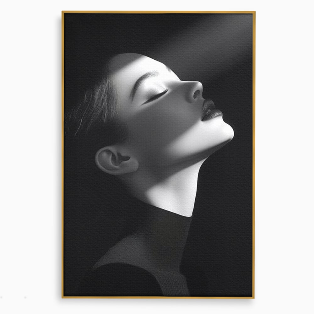 Tablou Canvas Premium, LuxCanva® G1195, Lumina Divina, Respiratie, Raza, Tacere, Femeie, Contemplare, Alb, Negru, Atemporal, Gratie, Light, Dorinta, Divin, Birou, Living, Dormitor