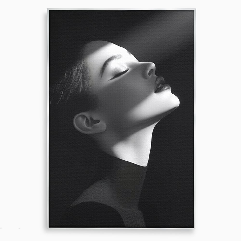 Tablou Canvas Premium, LuxCanva® G1195, Lumina Divina, Respiratie, Raza, Tacere, Femeie, Contemplare, Alb, Negru, Atemporal, Gratie, Light, Dorinta, Divin, Birou, Living, Dormitor