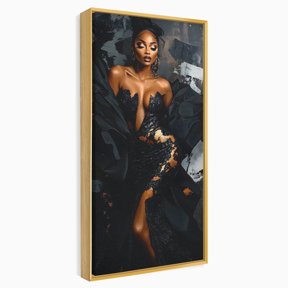 Tablou Canvas Premium, LuxCanva® G1196, Regina Couture, Eleganta, Flacara, Negru, Rochie, Noapte, Dans, Catifea, Incandescenta, Mitologie, Abis, Gratie, Vogue, Birou, Living, Dormitor