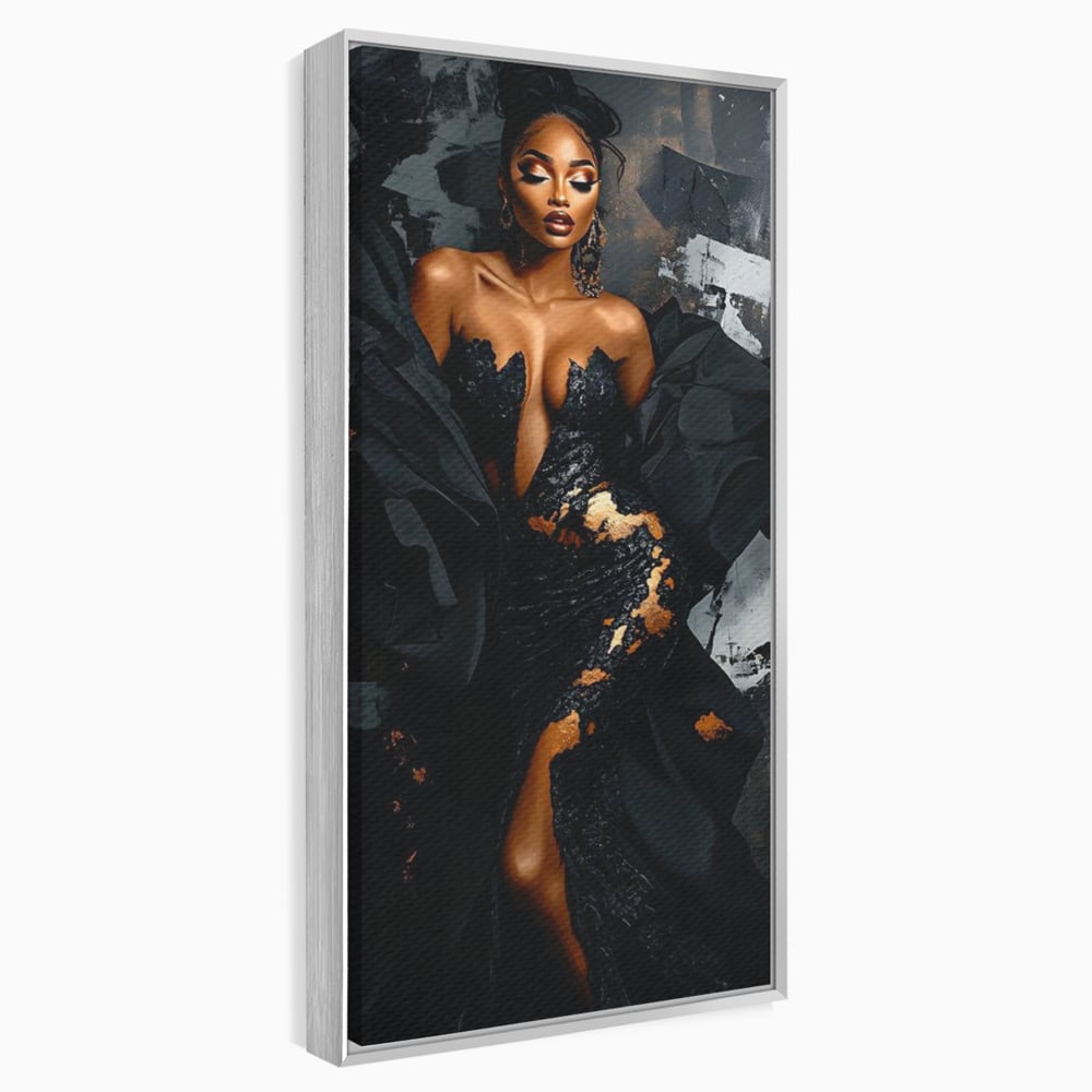Tablou Canvas Premium, LuxCanva® G1196, Regina Couture, Eleganta, Flacara, Negru, Rochie, Noapte, Dans, Catifea, Incandescenta, Mitologie, Abis, Gratie, Vogue, Birou, Living, Dormitor