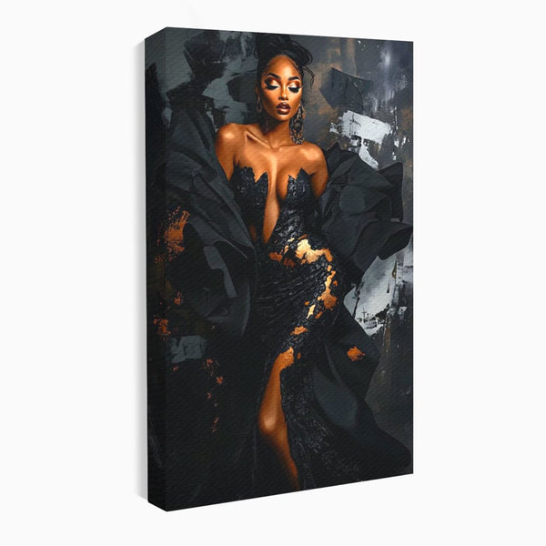 Tablou Canvas Premium, LuxCanva® G1196, Regina Couture, Eleganta, Flacara, Negru, Rochie, Noapte, Dans, Catifea, Incandescenta, Mitologie, Abis, Gratie, Vogue, Birou, Living, Dormitor