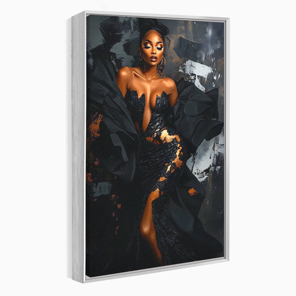 Tablou Canvas Premium, LuxCanva® G1196, Regina Couture, Eleganta, Flacara, Negru, Rochie, Noapte, Dans, Catifea, Incandescenta, Mitologie, Abis, Gratie, Vogue, Birou, Living, Dormitor