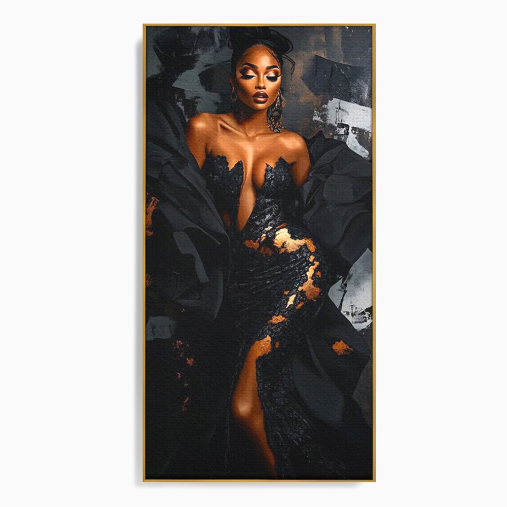 Tablou Canvas Premium, LuxCanva® G1196, Regina Couture, Eleganta, Flacara, Negru, Rochie, Noapte, Dans, Catifea, Incandescenta, Mitologie, Abis, Gratie, Vogue, Birou, Living, Dormitor