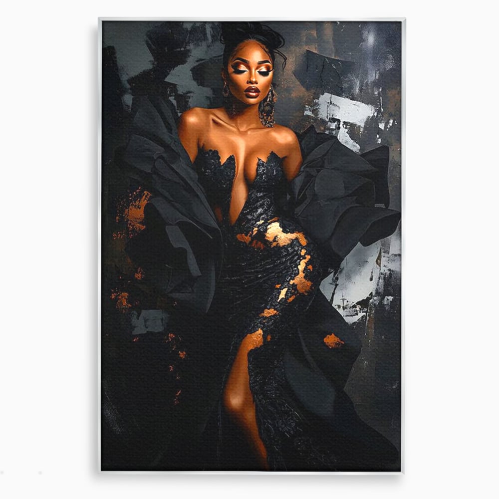 Tablou Canvas Premium, LuxCanva® G1196, Regina Couture, Eleganta, Flacara, Negru, Rochie, Noapte, Dans, Catifea, Incandescenta, Mitologie, Abis, Gratie, Vogue, Birou, Living, Dormitor