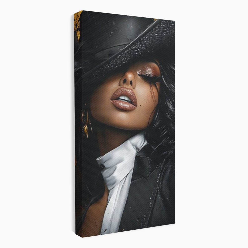 Leinwand Wandbild Canvas Premium, LuxCanva® G1198, Verführung in Faux, Lady, Noir, Joben, Smoking, Samt, Jazz, sinnlich, anspruchsvoll, Theater, Kino, Raffinesse, Dorina, Leidenschaft, Büro, Wohnen, Schlafzimmer