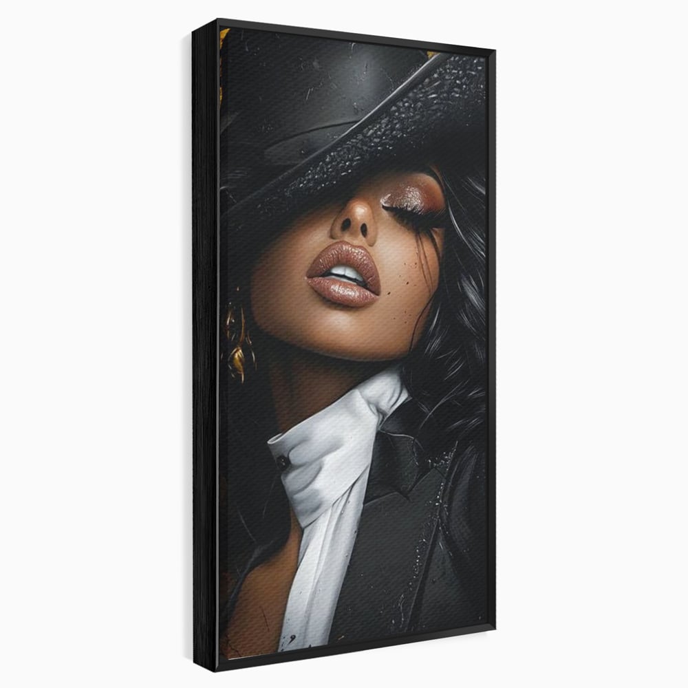 Leinwand Wandbild Canvas Premium, LuxCanva® G1198, Verführung in Faux, Lady, Noir, Joben, Smoking, Samt, Jazz, sinnlich, anspruchsvoll, Theater, Kino, Raffinesse, Dorina, Leidenschaft, Büro, Wohnen, Schlafzimmer