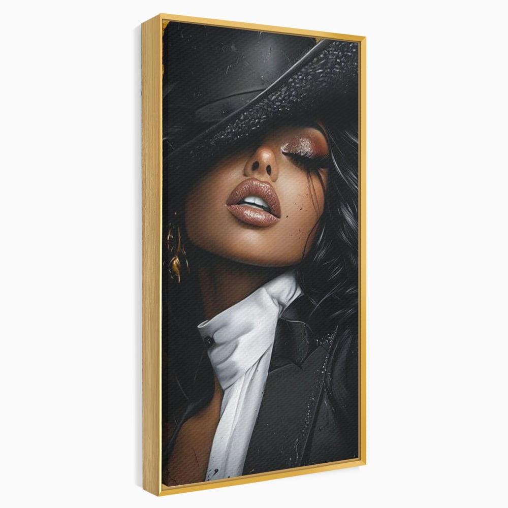 Leinwand Wandbild Canvas Premium, LuxCanva® G1198, Verführung in Faux, Lady, Noir, Joben, Smoking, Samt, Jazz, sinnlich, anspruchsvoll, Theater, Kino, Raffinesse, Dorina, Leidenschaft, Büro, Wohnen, Schlafzimmer