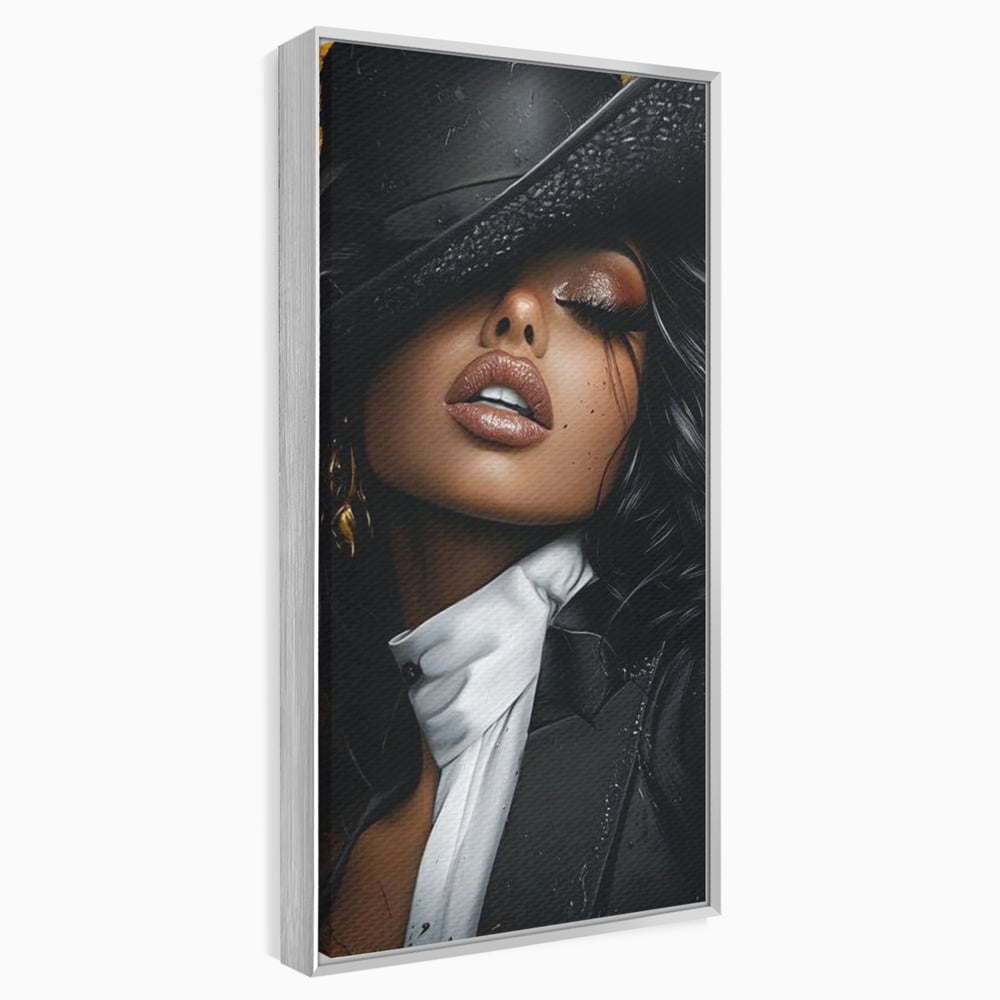 Leinwand Wandbild Canvas Premium, LuxCanva® G1198, Verführung in Faux, Lady, Noir, Joben, Smoking, Samt, Jazz, sinnlich, anspruchsvoll, Theater, Kino, Raffinesse, Dorina, Leidenschaft, Büro, Wohnen, Schlafzimmer