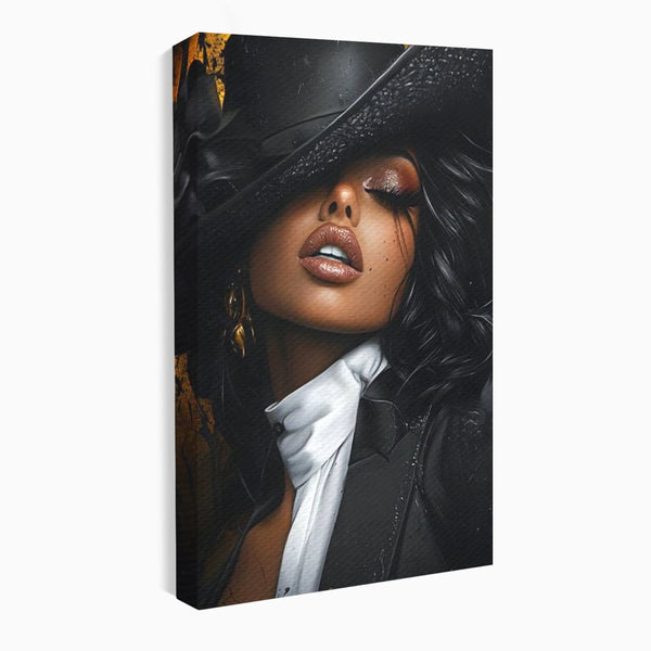 Leinwand Wandbild Canvas Premium, LuxCanva® G1198, Verführung in Faux, Lady, Noir, Joben, Smoking, Samt, Jazz, sinnlich, anspruchsvoll, Theater, Kino, Raffinesse, Dorina, Leidenschaft, Büro, Wohnen, Schlafzimmer