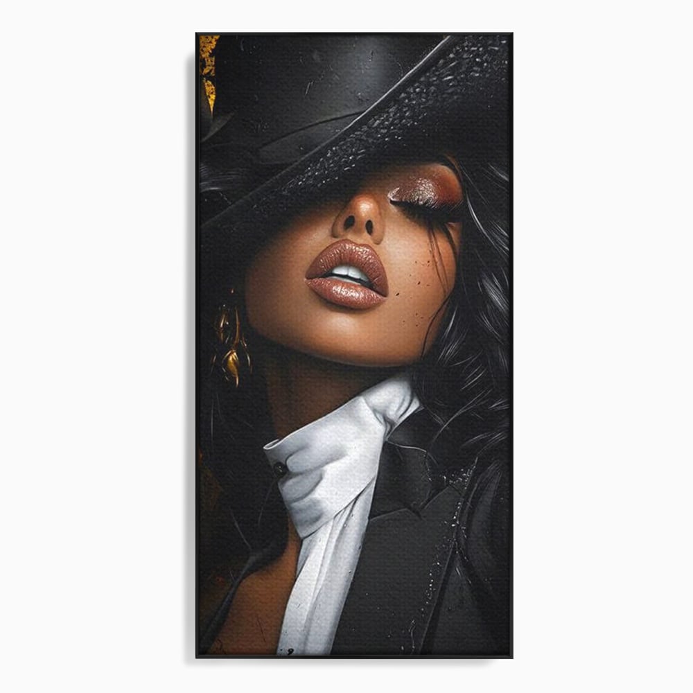 Leinwand Wandbild Canvas Premium, LuxCanva® G1198, Verführung in Faux, Lady, Noir, Joben, Smoking, Samt, Jazz, sinnlich, anspruchsvoll, Theater, Kino, Raffinesse, Dorina, Leidenschaft, Büro, Wohnen, Schlafzimmer