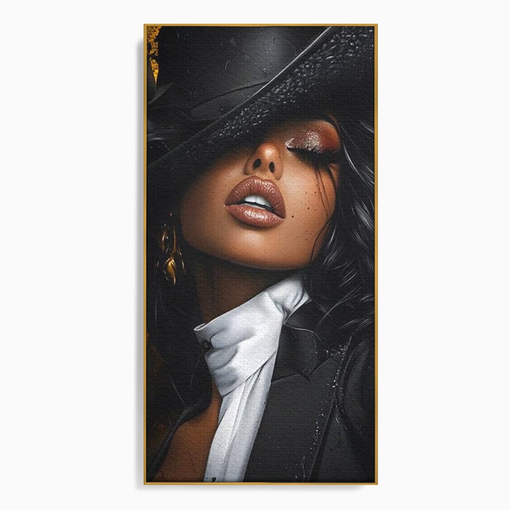 Leinwand Wandbild Canvas Premium, LuxCanva® G1198, Verführung in Faux, Lady, Noir, Joben, Smoking, Samt, Jazz, sinnlich, anspruchsvoll, Theater, Kino, Raffinesse, Dorina, Leidenschaft, Büro, Wohnen, Schlafzimmer