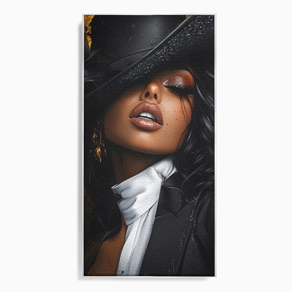 Leinwand Wandbild Canvas Premium, LuxCanva® G1198, Verführung in Faux, Lady, Noir, Joben, Smoking, Samt, Jazz, sinnlich, anspruchsvoll, Theater, Kino, Raffinesse, Dorina, Leidenschaft, Büro, Wohnen, Schlafzimmer