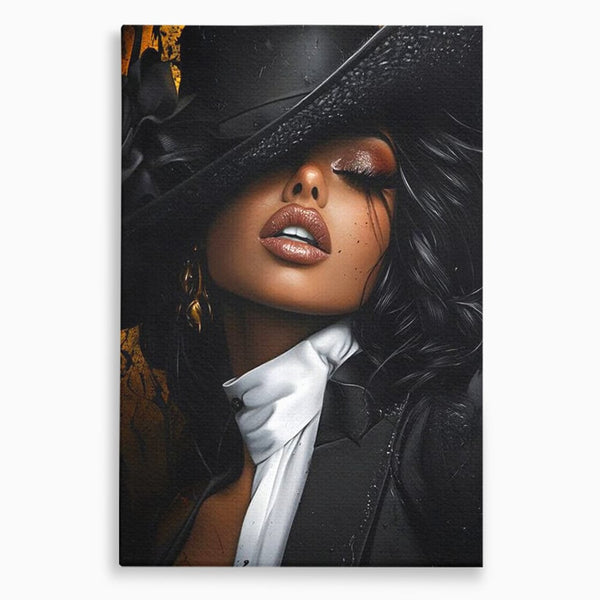 Leinwand Wandbild Canvas Premium, LuxCanva® G1198, Verführung in Faux, Lady, Noir, Joben, Smoking, Samt, Jazz, sinnlich, anspruchsvoll, Theater, Kino, Raffinesse, Dorina, Leidenschaft, Büro, Wohnen, Schlafzimmer