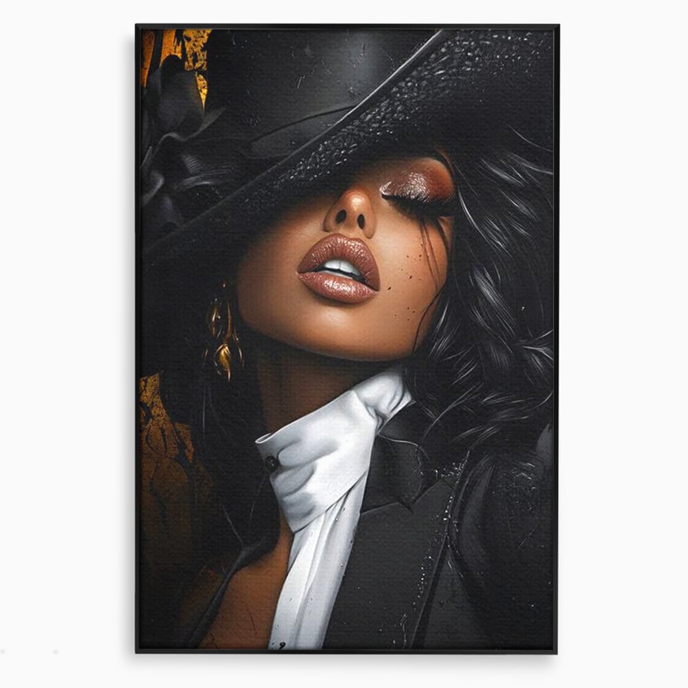 Leinwand Wandbild Canvas Premium, LuxCanva® G1198, Verführung in Faux, Lady, Noir, Joben, Smoking, Samt, Jazz, sinnlich, anspruchsvoll, Theater, Kino, Raffinesse, Dorina, Leidenschaft, Büro, Wohnen, Schlafzimmer