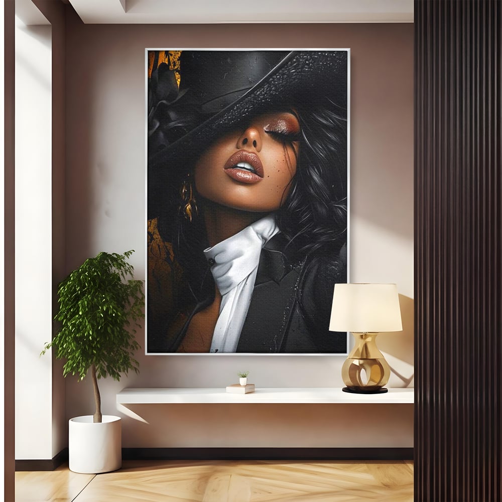 Leinwand Wandbild Canvas Premium, LuxCanva® G1198, Verführung in Faux, Lady, Noir, Joben, Smoking, Samt, Jazz, sinnlich, anspruchsvoll, Theater, Kino, Raffinesse, Dorina, Leidenschaft, Büro, Wohnen, Schlafzimmer