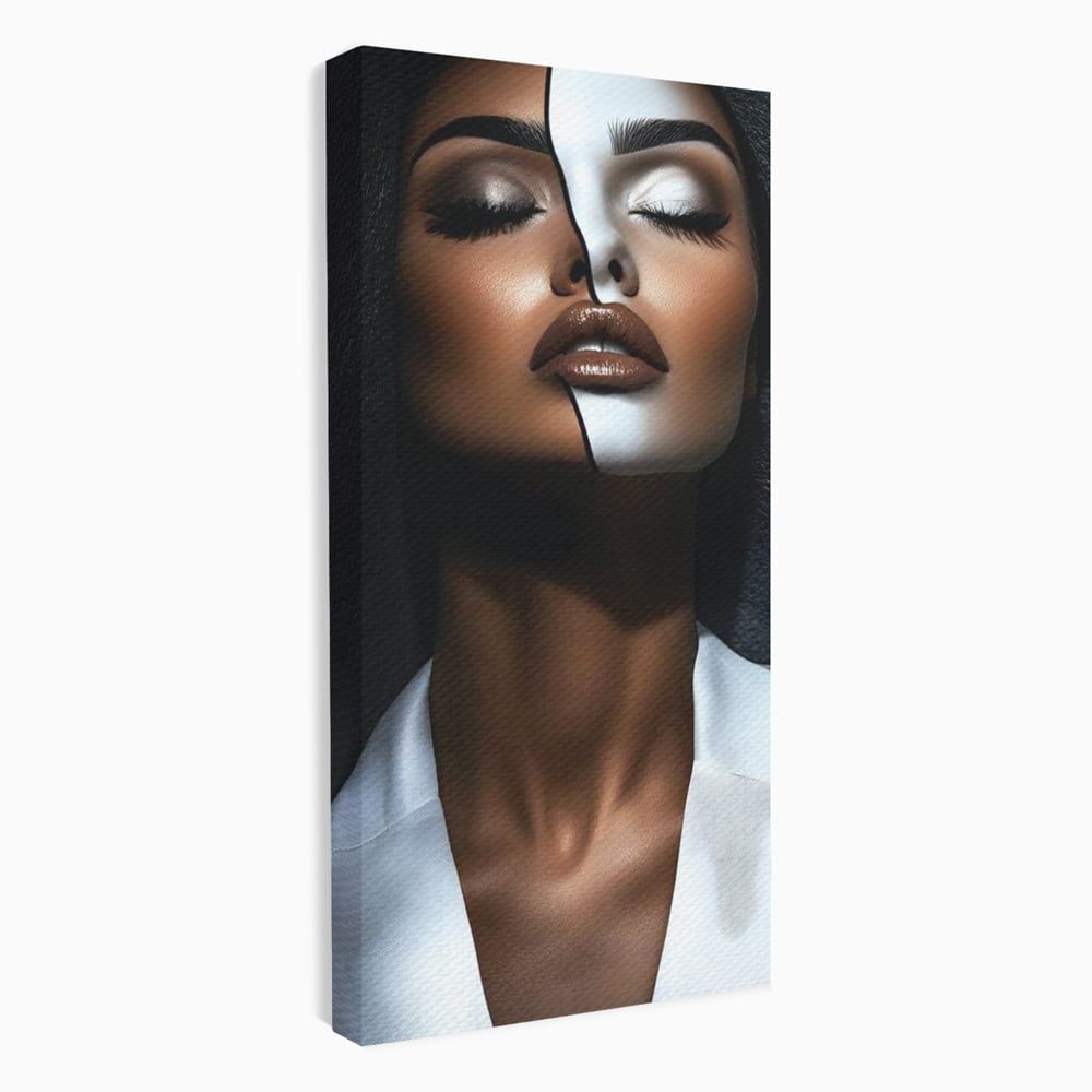Leinwand Wandkunst Canvas Premium, LuxCanva® G1199, Zwischen zwei Lichtern, Harmonie, Bruch, Linie, Schicksal, Dualität, Chip, Split, Split, Riss, Linien, Metapher, Balance, Weiß, Schwarz, Büro, Wohnen, Schlafzimmer
