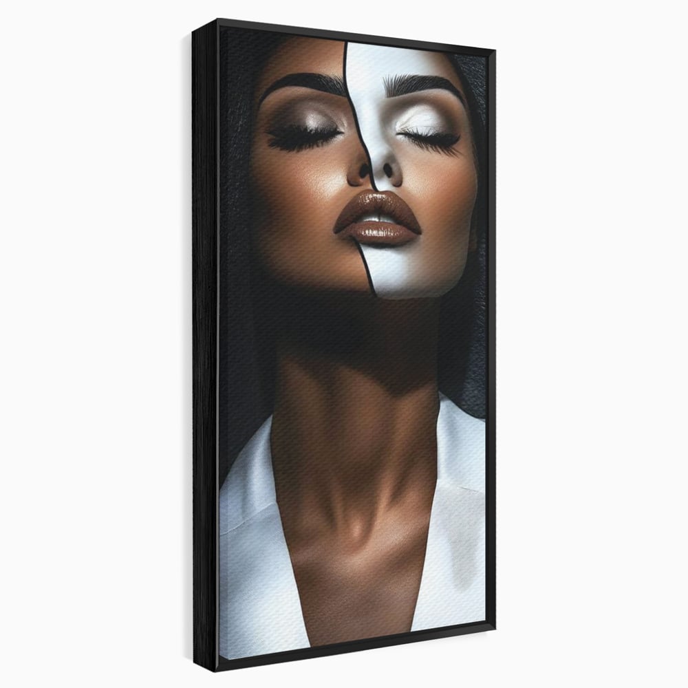 Leinwand Wandkunst Canvas Premium, LuxCanva® G1199, Zwischen zwei Lichtern, Harmonie, Bruch, Linie, Schicksal, Dualität, Chip, Split, Split, Riss, Linien, Metapher, Balance, Weiß, Schwarz, Büro, Wohnen, Schlafzimmer