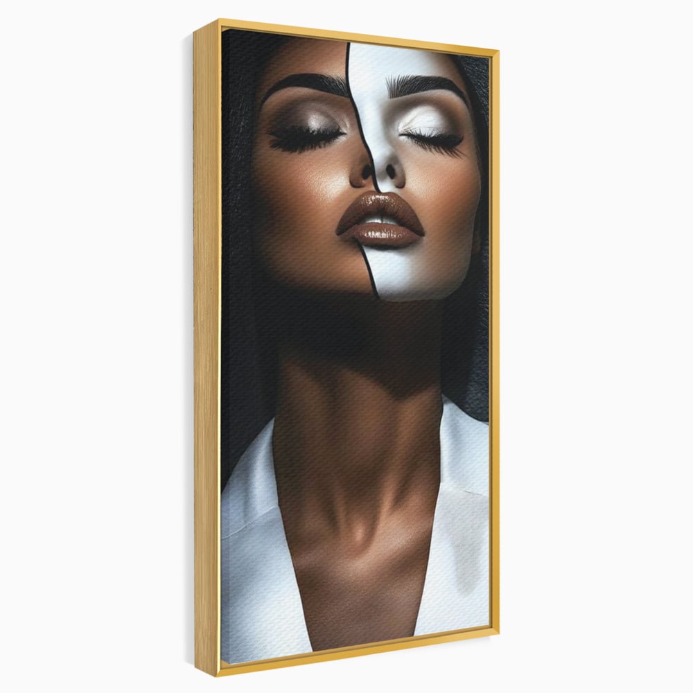 Leinwand Wandkunst Canvas Premium, LuxCanva® G1199, Zwischen zwei Lichtern, Harmonie, Bruch, Linie, Schicksal, Dualität, Chip, Split, Split, Riss, Linien, Metapher, Balance, Weiß, Schwarz, Büro, Wohnen, Schlafzimmer